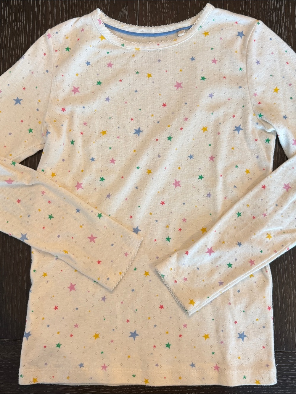Mini Boden Girl’s 12-13 Cream Star Print Pointelle Long Sleeve Crewneck Shirt